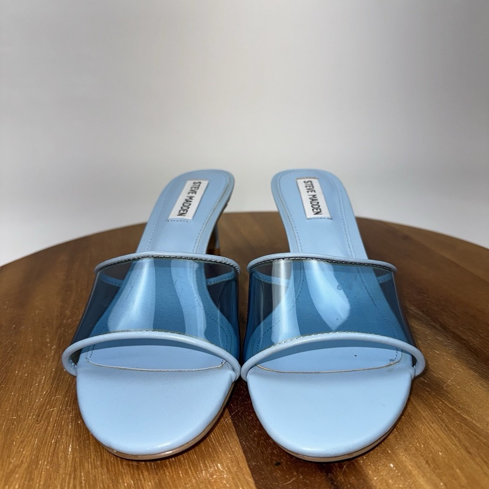 New NWOB Womens Steve Madden Paloma Blue Slip On Heeled Mules Sandals Size 8 M - Picture 3 of 8